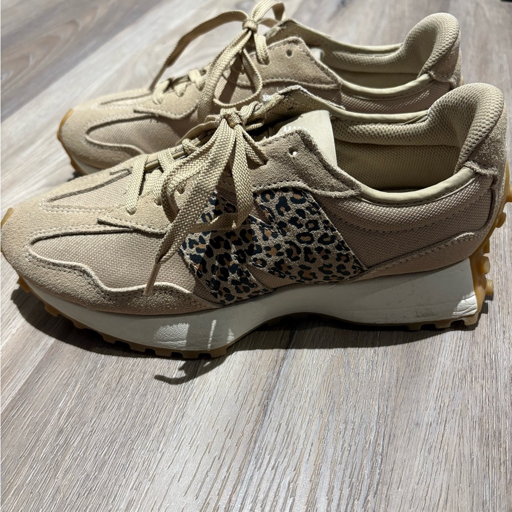 New Balance Beige/Tan Leopard Accent Athletic Sneakers